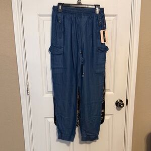 Women’s Blue Cargo Pants. Size Large, 100% Lyocell by Denim Blvd LA. NWT